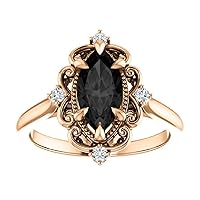 Love Band 1.50 CT Vintage Black Marquise Engagement Ring 14k Rose Gold, Victorian Marquise Black Diamond Ring, Filigree Marquise Black Onyx Ring, Amazing Ring For Her