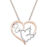 Round White Natural Diamond Accent Two Tone Open Heart Pendant 14K Gold Over Sterling Silver