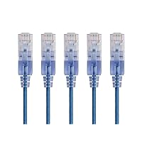 Monoprice - 129425 SlimRun Cat6A Ethernet Patch Cable - Snagless RJ45 UTP Pure Bare Copper Wire 10G 30AWG 2ft Blue 5-Pack
