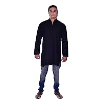 Men's Kurta Solid Black Color Shirt Indian 100% Cotton Loos Fit Tunic Plus Size Bigg & Tall