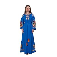 Modern Floor Long Linen Dress with Real Embroidery - Vyshyvanka - Ukrainian National Design