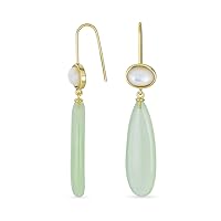 Unique Geometric Oval Linear Long Shape Tear Drop Natural Multi-Tier Quartz Labradorite New Jade Serpentine Gemstone Party Dangling Earrings Fish hook for Women in Rose Gold Silver Plated