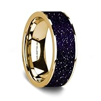 Flat Polished 14K Yellow Gold Wedding Ring with Purple Goldstone Inlay