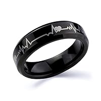 Double Accent Black Tungsten Wedding Band Ring for Men & Women 6MM Comfort Fit Forever Love Heart Beat Engraved