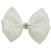 Off White First communion Headpiece For Girls with Cross Christening Baptism Hair Bow Clip -1Pcs