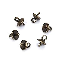 50pcs Eye Pin Peg Bail with Jump Ring Loop Jewelry Findings Pendant Connector 6mm Pearl Cup Antique Bronze Plated Brass for Jewelry Making CF223-6