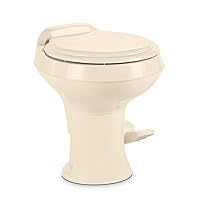 Dometic 320 RV Toilet - Gravity Flush with enameled wood seat - Standard Height Flush with Foot Pedal for RVs, Trailers, and Outdoor Campers