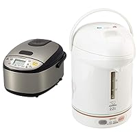 Zojirushi NS-LGC05XB Micom Rice Cooker & Warmer, 3-Cups (uncooked), Stainless Black & CW-PZC22FC Micom Super Boiler 2.2L, Floral, 2.2 L