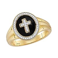 The Diamond Deal 10kt Yellow Gold Mens Round Diamond Cross Crucifix Fashion Ring 1/6 Cttw