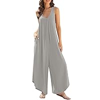 Jumpsuits For Women, Women's Overall Sleeveless Ruched V Neck Flared Wide Leg Pants Rompers With, S, XL