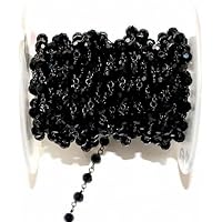 5 Feet Long gem Black Spinel 4mm Round Shape Faceted Cut Beads Wire Wrapped Black Rhodium Plated Rosary Chain for Jewelry Making/DIY Jewelry Crafts CHIK-ROS-CH-56253