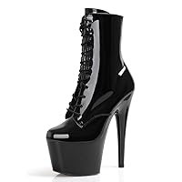 17cm Nightclub Strip Pole Dance 7Inch High Heels Round Toe Black Patent Leather Gothic Sexy Fetish Women's Shoes Ankle Boots