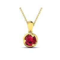 3 Prong Round Shape Lab Made Red Ruby 925 Sterling Silver Pendant Necklace with Link Chain 18