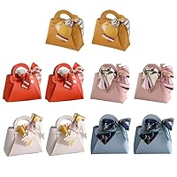 10 Leather Gift Bags with Ribbon in Assorted Colors (Pink, Red, Yellow, Orange, and Blue) for Baby Showers, Bridal Showers, Birthdays, Anniversary, 2 of each Color, 4.73’’*2.17’’*5.12’’