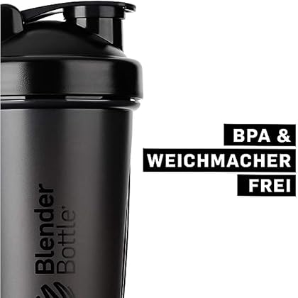 BlenderBottle Classic Shaker Bottle Perfect for Protein Shakes and Pre Workout, Black, 20 Ounce