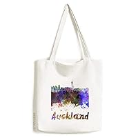 Auckland New Zealand City Watercolor Tote Canvas Bag Shopping Satchel Casual Handbag
