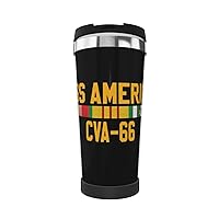 Uss America Cva-66 With Vietnam Service Ribbons Portable Insulated Tumblers Coffee Thermos Cup Stainless Steel With Lid Double Wall Insulation Travel Mug For Outdoor