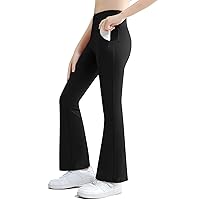Naiyafly Girls Yoga Legging Flare Pants with Pockets V Cross High Waisted Bootcut Wide Leg Workout Bell Bottoms Dance Athletic Leggings