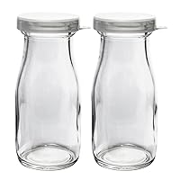 Old Fashioned Heavy Clear Glass Half Pint Milk Bottle, Decanter Cream Server. With Lid (2 pack)