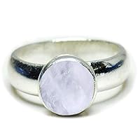 Choose Your Genuine Gemstone Ring Round Shape 925 Sterling Silver Cabochon Birthstones Jewelry