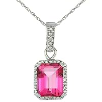 Silver City Jewelry 10K White Gold Natural Pink Topaz Pendant Octagon 8x6 mm & Diamond Accents