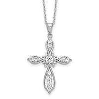 Cheryl M 925 Sterling Silver Rhodium Plated Brilliant cut CZ Religious Faith Cross Necklace With 2 Inch Extender 18 Inch Jewelry Gifts for Women