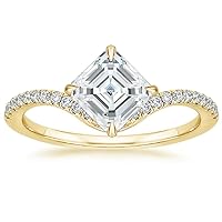 10K Solid Yellow Gold Handmade Engagement Ring 3.0 CT Asscher Cut Moissanite Diamond Solitaire Wedding/Bridal Ring Set for Women/Her Proposes Ring