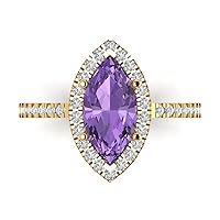 2.43 ct Marquise Cut Solitaire with Accent Halo Stunning Genuine Simulated Alexandrite Modern Promise Statement Ring 14k Yellow Gold