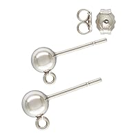 5 Pairs Adabele Authentic 925 Sterling Silver Ear Stud Earring Posts Findings 5.2mm Ball Open Loop with 10pcs Earnut Backs for Earrings Jewelry Making SS18-5