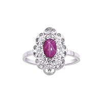 Floral Pattern Ring with Oval Shape Gemstone & Genuine Sparkling Diamonds in Sterling Silver .925-6X4MM Color Stone Birthstone Rings