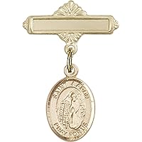 Baby Badge with St. Aaron Charm and Polished Badge Pin | 14K Gold Baby Badge with St. Aaron Charm and Polished Badge Pin - Made In USA