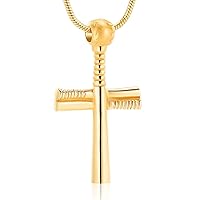 Urn Necklace Athletes Cross Necklace Pendant Stainless Steel Baseball Bat Cross Necklace Cremation Jewelry