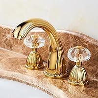 Retro Style Antique Two Handles Bathroom Faucets Brass Black Gold Sliver Three Holes Widespread Bath Taps Crystal Handle Bathroom Sink Faucets Contain Supply Lines and Hot Cold Water