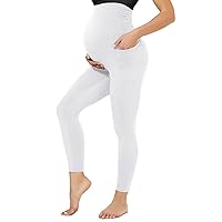 TNNZEET Maternity Leggings Over The Belly with Pockets, Black Workout Yoga Pregnancy Pants