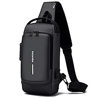 Sling Backpack USB Anti-Theft Waterproof Chest Daypack Casual Shoulder Bag (Black)