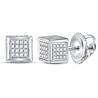 Dazzlingrock Collection Sterling Silver Mens Round Diamond 3D Square Cluster Stud Earrings 1/3 ctw
