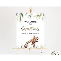 Giraffe Baby Shower Welcome Sign, Greenery Giraffe Baby Shower Welcome Poster, Boy Safari Jungle Baby Shower Décor, Custom Baby Shower Party Sign, Welcome To Baby Shower