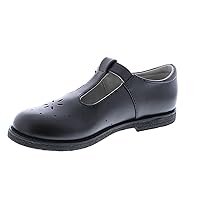 FOOTMATES Sherry BTS Leather T-Strap Mary Jane Flats Girls Dress Shoes with Wide Toe Box and Custom-Fit Insoles, Non-Marking Outsoles - for Little Kids and Big Kids, Ages 4-12