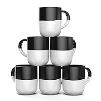 Set of 6 Large 16 Ounce Ceramic Coffee Mugs (Black and White)
