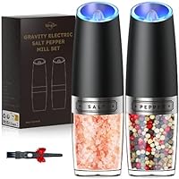 Gravity Electric Salt and Pepper Grinder Set Automatic Shakers Mill Grinder with LED Light, Battery Powered Adjustable Coarseness One Hand Operation, Upgraded Larger Capacity