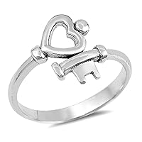 Heart Key Love Promise Ring New .925 Sterling Silver High Polish Band Size 8