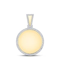 The Diamond Deal 10kt Yellow Gold Mens Round Diamond Picture Memory Circle Charm Pendant 7/8 Cttw