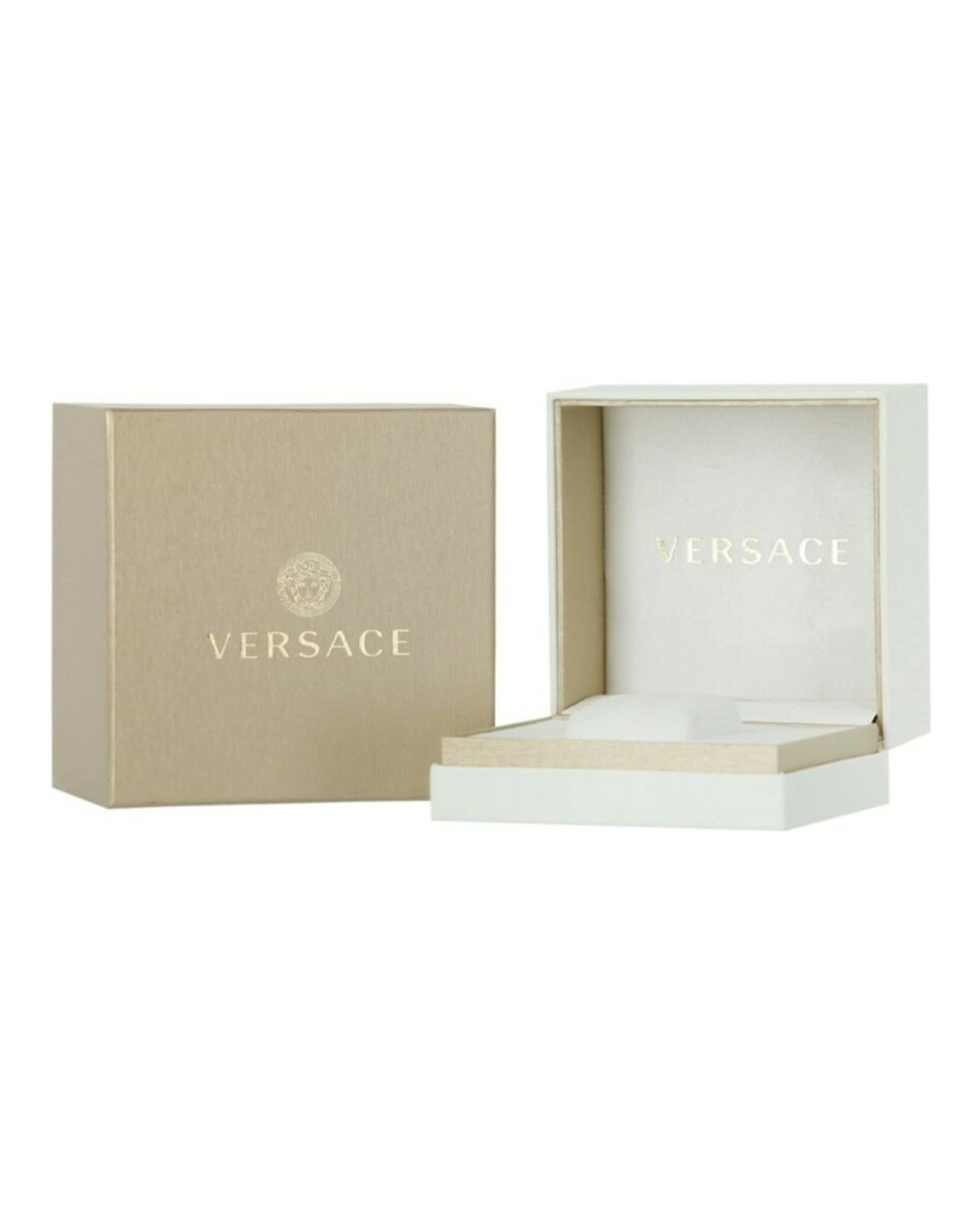 Versace Greca Sport Collection Luxury Mens Watch Timepiece with a Two Tone Bracelet Featuring a Two Tone Case and Black Dial