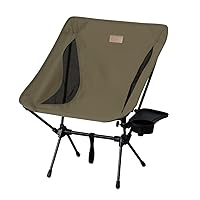 Iris Ohyama CC-LOW Camping Equipment, Outdoor Chair, Low Chair, Compact Storage, Includes Side Table, Drink Holder, Deep Sit, Durable, Khaki