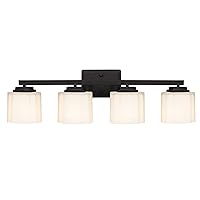 Adam Modern 4-Light Vanity Light Industrial Wall Sconce Lighting with Etched Glass Shade in Graphite Black Finish for Bathroom, Hallway, Kitchen, Mirror, Laundry Room, Bulbs Not Included