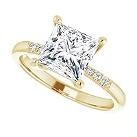 Princess Cut Moissanite Ring Set, 3ct Colorless Stone, Sterling Silver & 18K Yellow Gold, Wedding Band & Engagement Ring, Size 3-12