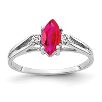 Solid 14k White Gold 8x4mm Marquise Ruby Diamond Engagement Ring (.04 cttw.)