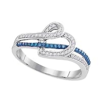 The Diamond Deal 10kt White Gold Womens Round Blue Color Enhanced Diamond Heart Ring 1/5 Cttw