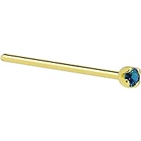 Body Candy Solid 14k Yellow Gold 1.5mm (0.015 cttw) Genuine Blue Diamond Straight Fishtail Nose Stud Ring 20 Gauge 17mm