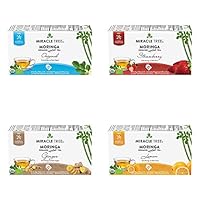 Miracle Tree - Organic Moringa Superfood Tea, 4 Pack Bundle, 4x25 Individually Sealed Tea Bags (Original, Strawberry, Ginger, Lemon)